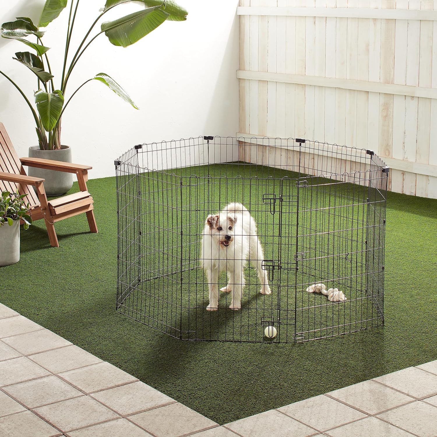imageAmazon Basics Foldable Octagonal Metal Exercise Pet Playpen for Dogs Portable Fence Pen Single Door 60 x 60 x 36 Inches Medium  36quotH Metal BlackWith door