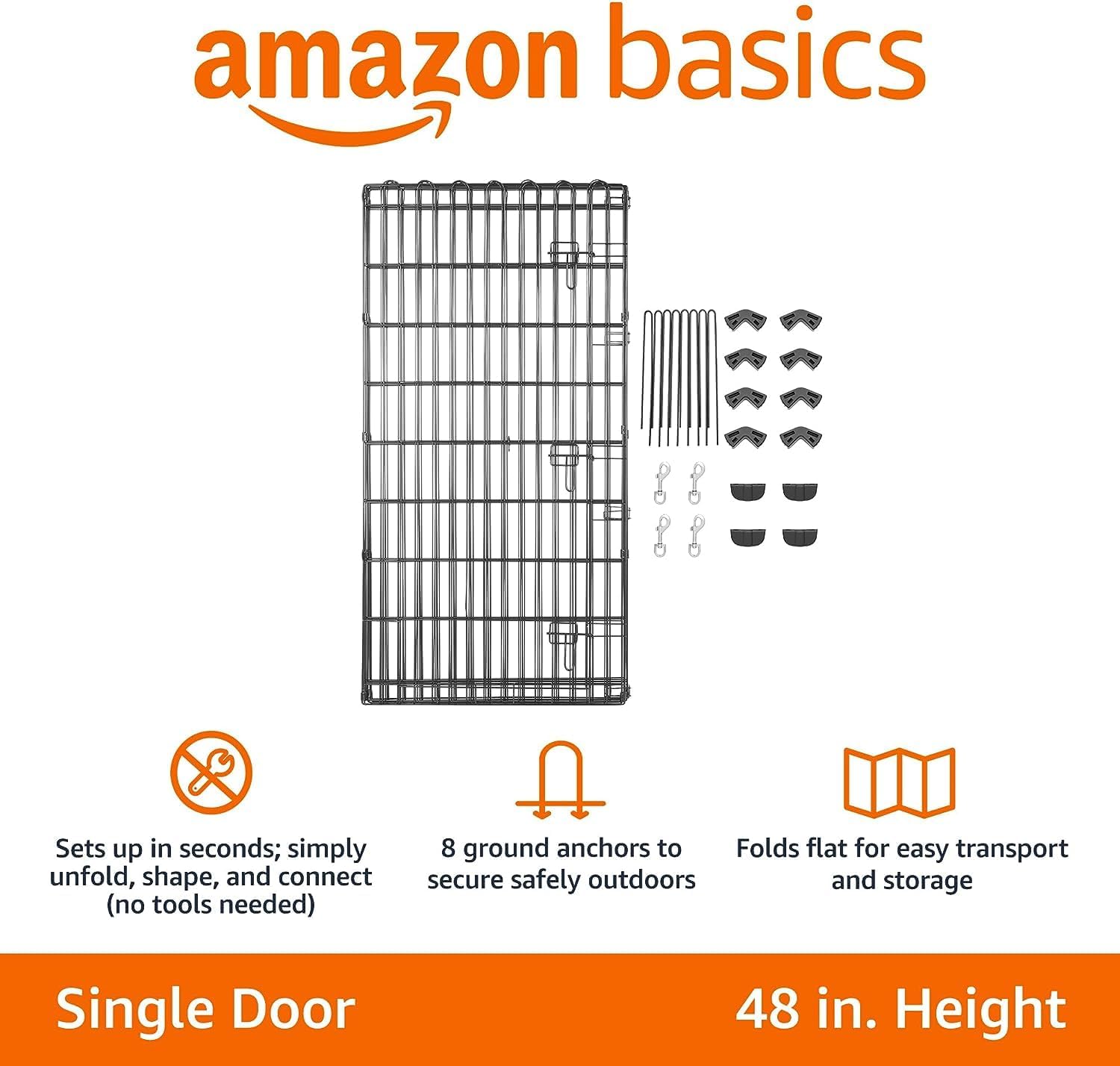 imageAmazon Basics Foldable Octagonal Metal Exercise Pet Playpen for Dogs Portable Fence Pen Single Door 60 x 60 x 36 Inches Medium  36quotH Metal BlackWith door