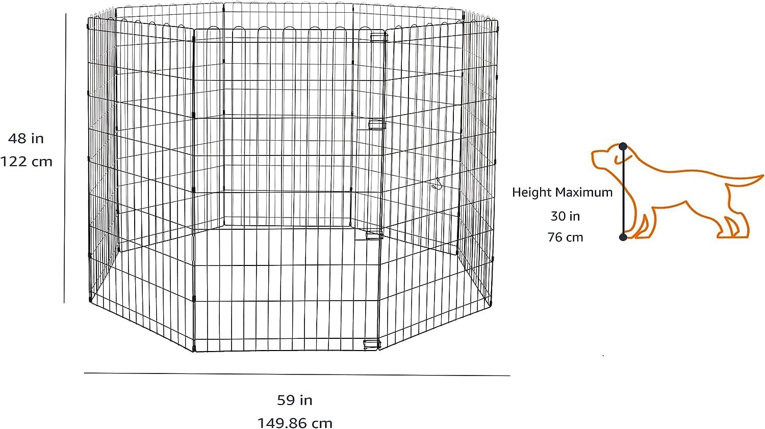imageAmazon Basics Foldable Octagonal Metal Exercise Pet Playpen for Dogs Portable Fence Pen Single Door 60 x 60 x 36 Inches Medium  36quotH Metal BlackWithout door