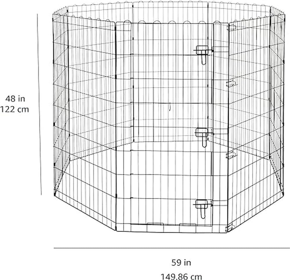 imageAmazon Basics Foldable Octagonal Metal Exercise Pet Playpen for Dogs Portable Fence Pen Single Door 60 x 60 x 36 Inches Medium  36quotH Metal BlackWith door
