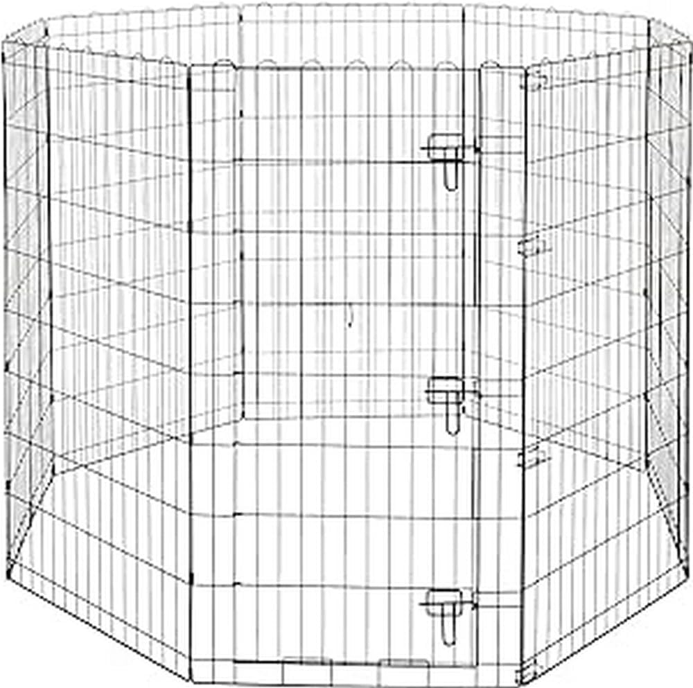 imageAmazon Basics Foldable Octagonal Metal Exercise Pet Playpen for Dogs Portable Fence Pen Single Door 60 x 60 x 36 Inches Medium  36quotH Metal BlackWith door