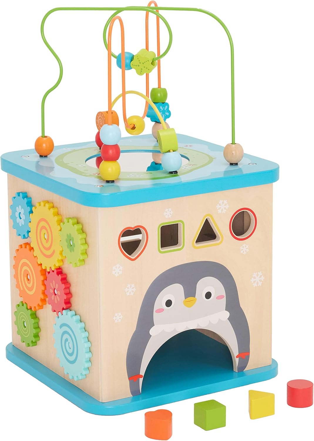 imageAmazon Basics Kids Wooden Educational Activity Learning Cube Toy Gift for Toddlers Age 12M Developmental Shape Sorter Multicolor 134x225x134inches