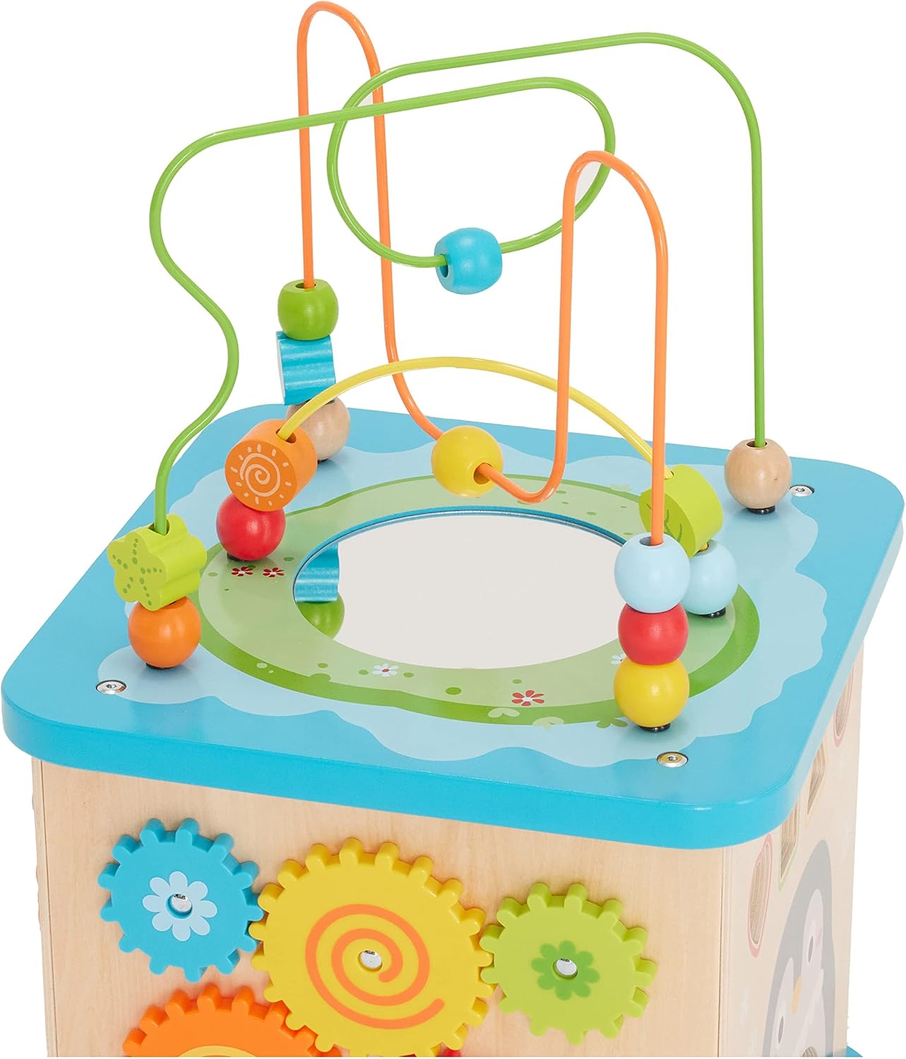 imageAmazon Basics Kids Wooden Educational Activity Learning Cube Toy Gift for Toddlers Age 12M Developmental Shape Sorter Multicolor 134x225x134inches