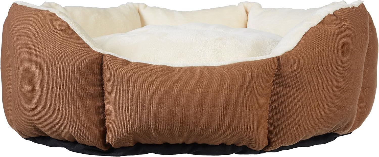 imageAmazon Basics Round Bolster Pet Bed for Dog or Cat with Flannel Top 20Inch Brown and IvoryOctagon