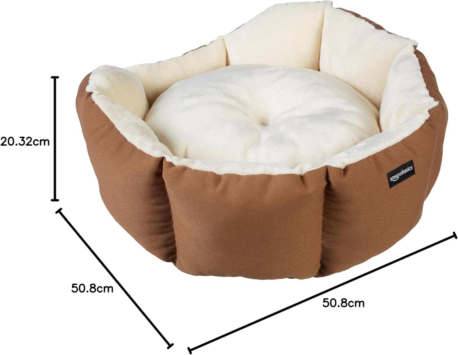 imageAmazon Basics Round Bolster Pet Bed for Dog or Cat with Flannel Top 20Inch Brown and IvoryOctagon