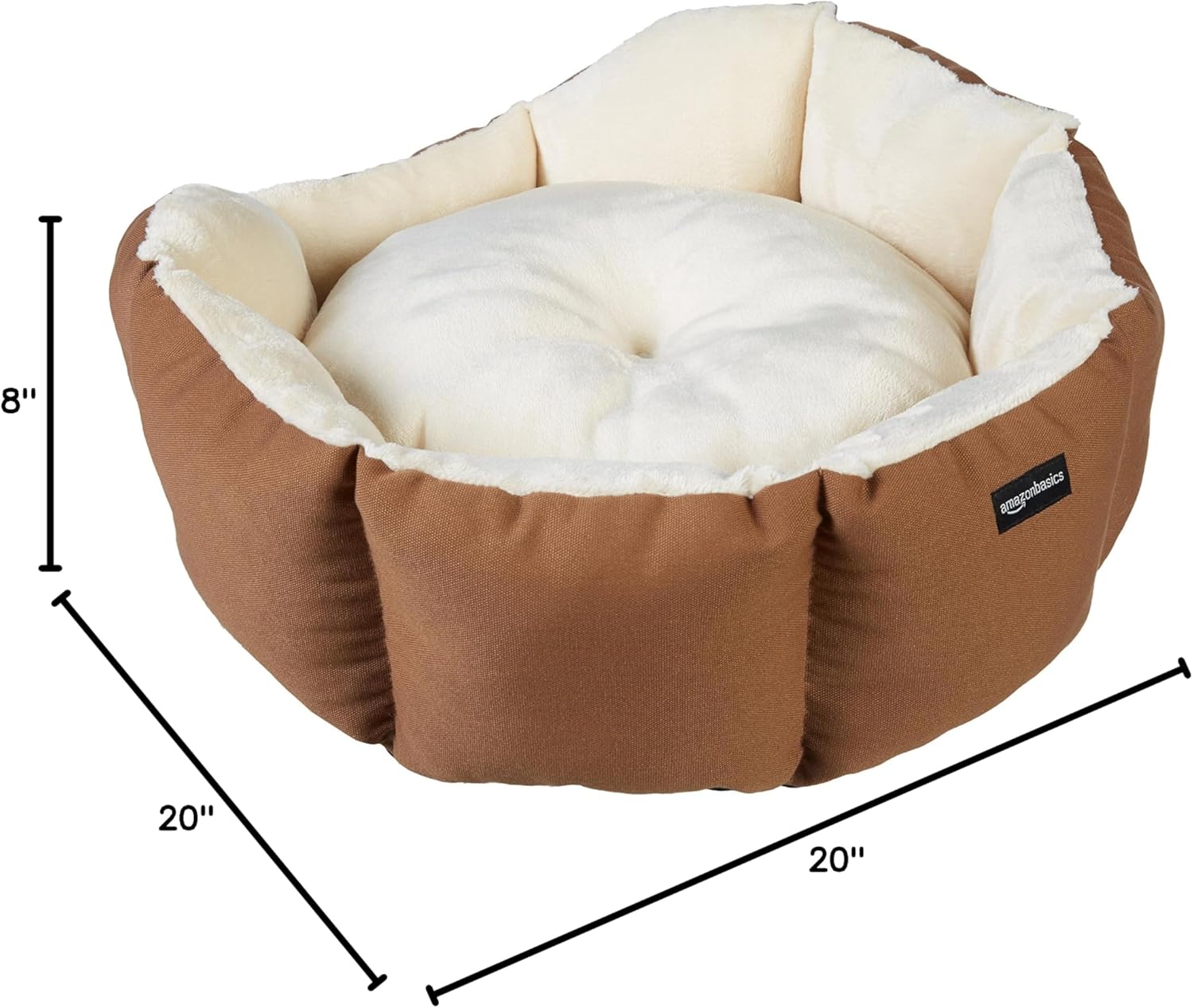 imageAmazon Basics Round Bolster Pet Bed for Dog or Cat with Flannel Top 20Inch Brown and IvoryOctagon