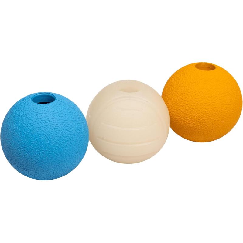 imageAmazon Basics Dog Toys Interactive Assorted Rubber Balls Pack of 3 25 inch MultiColor BlueOrangeAssorted Balls Pack of 3