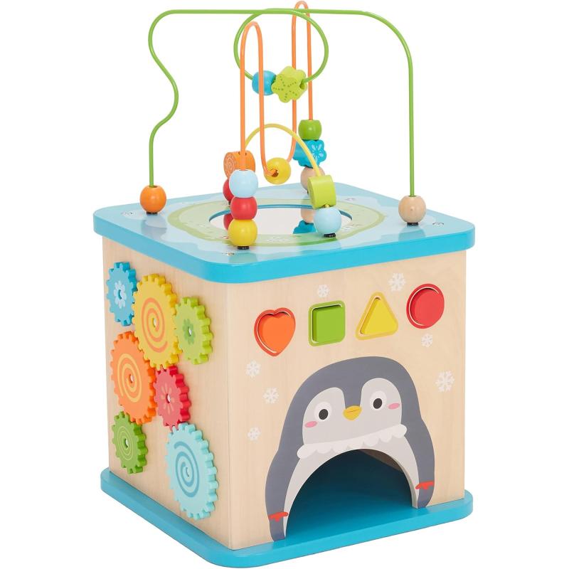 imageAmazon Basics Kids Wooden Educational Activity Learning Cube Toy Gift for Toddlers Age 12M Developmental Shape Sorter Multicolor 134x225x134inches