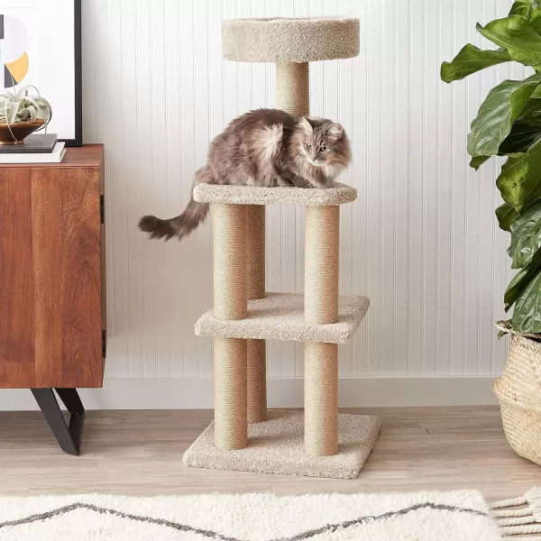 imageAmazon Basics  Cat Tree Indoor Climbing Activity Tower with Scratching Posts multilevel Large 177quot x 459quot BeigeLarge