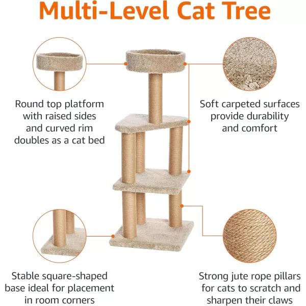 imageAmazon Basics  Cat Tree Indoor Climbing Activity Tower with Scratching Posts multilevel Large 177quot x 459quot BeigeLarge