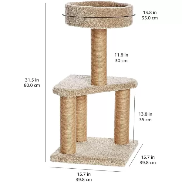 imageAmazon Basics  Cat Tree Indoor Climbing Activity Tower with Scratching Posts multilevel Large 177quot x 459quot BeigeMedium