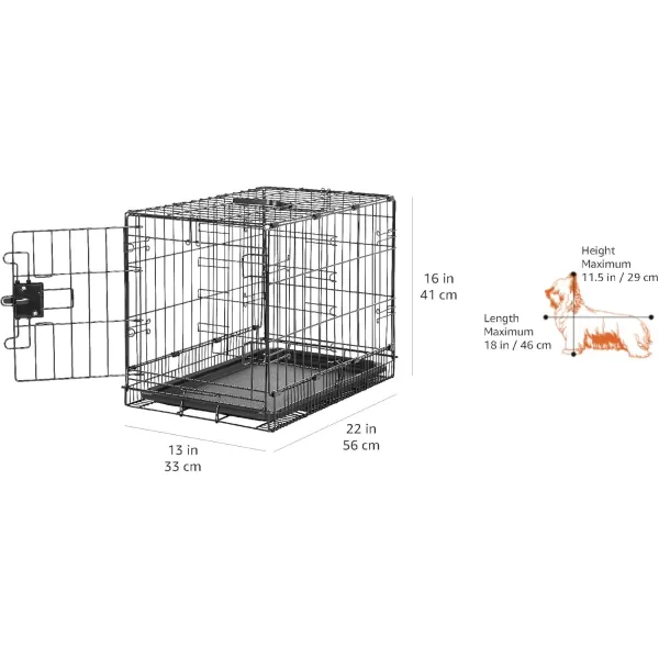 imageAmazon Basics  DurableFoldable Metal Wire Dog Crate with Tray Double Door Divider 24 x 18 x 20 Inches Black220L x 130W x 160H