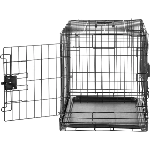 imageAmazon Basics  DurableFoldable Metal Wire Dog Crate with Tray Double Door Divider 24 x 18 x 20 Inches Black240L x 180W x 200H