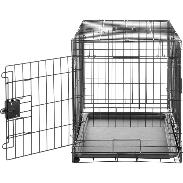 imageAmazon Basics  DurableFoldable Metal Wire Dog Crate with Tray Double Door Divider 24 x 18 x 20 Inches Black300L x 190W x 210H