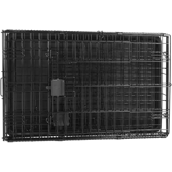 imageAmazon Basics  DurableFoldable Metal Wire Dog Crate with Tray Double Door Divider 24 x 18 x 20 Inches Black300L x 190W x 210H