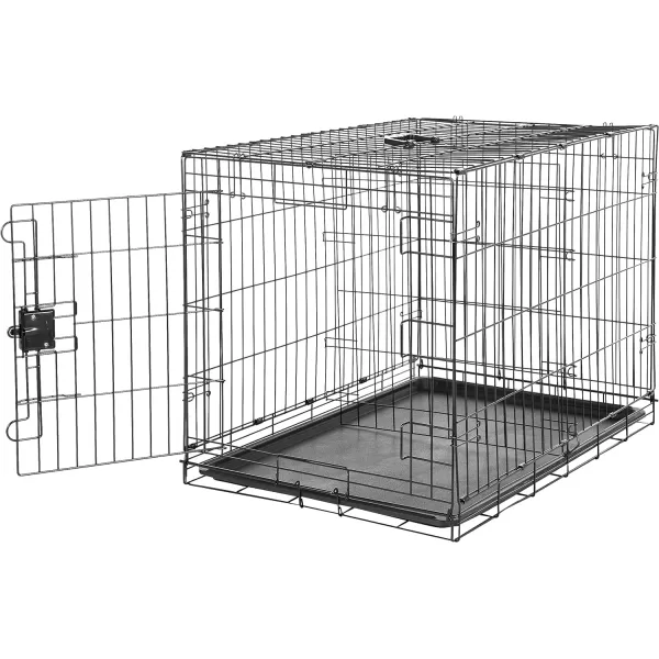 imageAmazon Basics  DurableFoldable Metal Wire Dog Crate with Tray Double Door Divider 24 x 18 x 20 Inches Black360L x 230W x 250H