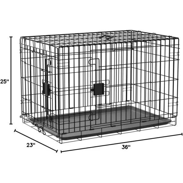 imageAmazon Basics  DurableFoldable Metal Wire Dog Crate with Tray Double Door Divider 24 x 18 x 20 Inches Black360L x 230W x 250H