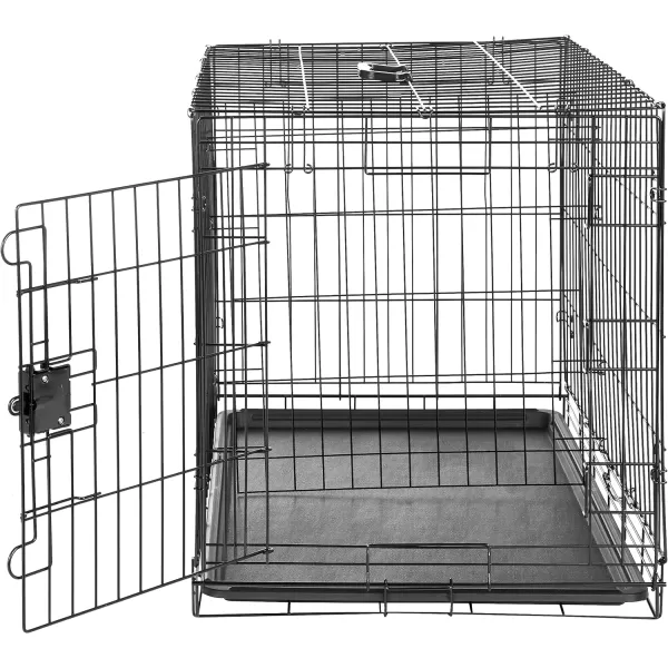 imageAmazon Basics  DurableFoldable Metal Wire Dog Crate with Tray Double Door Divider 24 x 18 x 20 Inches Black360L x 230W x 250H