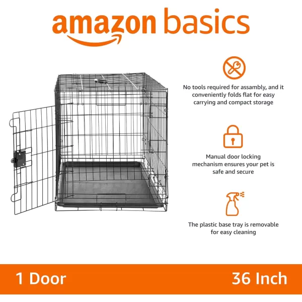 imageAmazon Basics  DurableFoldable Metal Wire Dog Crate with Tray Double Door Divider 24 x 18 x 20 Inches Black360L x 230W x 250H