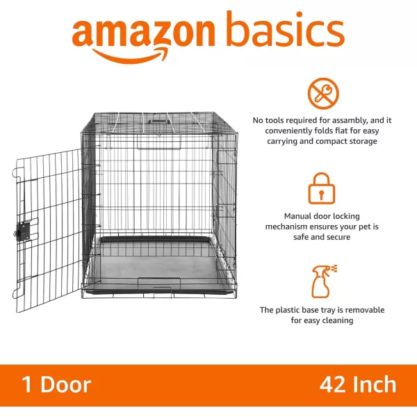 imageAmazon Basics  DurableFoldable Metal Wire Dog Crate with Tray Double Door Divider 24 x 18 x 20 Inches Black420L x 280W x 300H