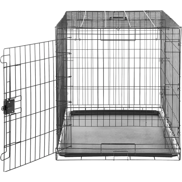 imageAmazon Basics  DurableFoldable Metal Wire Dog Crate with Tray Double Door Divider 24 x 18 x 20 Inches Black420L x 280W x 300H