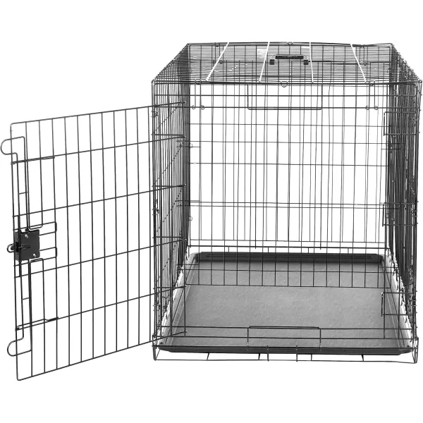 imageAmazon Basics  DurableFoldable Metal Wire Dog Crate with Tray Double Door Divider 24 x 18 x 20 Inches Black420L x 280W x 300H
