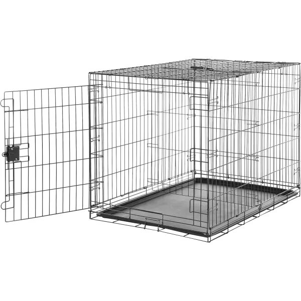 imageAmazon Basics  DurableFoldable Metal Wire Dog Crate with Tray Double Door Divider 24 x 18 x 20 Inches Black420L x 280W x 300H