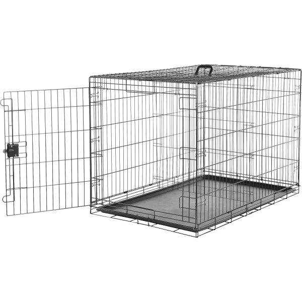 imageAmazon Basics  DurableFoldable Metal Wire Dog Crate with Tray Double Door Divider 24 x 18 x 20 Inches Black480L x 300W x 325H