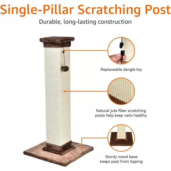 imageAmazon Basics  Indoor Tall Cat ampamp Kittens Scratching Post Scratcher with Sisal Rope Jute Fiber Brown Carpet Large 1575quot L x 157quot W x 3543quot HBrown Carpet