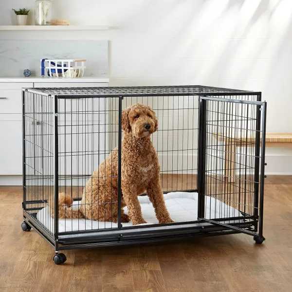 imageAmazon Basics  Portable Heavy Duty Stackable Dog ampamp Pet Kennel with Tray Black 240quotL x 280quotW x 370quotH482L x 378W x 425H