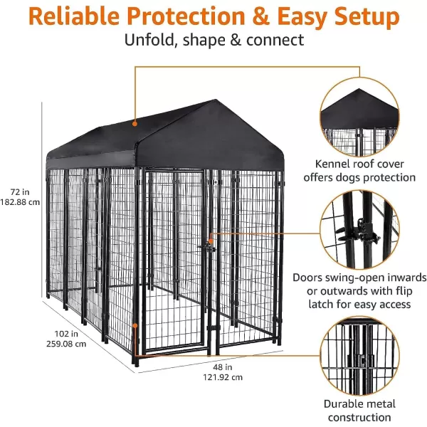 imageAmazon Basics  Welded Rectangular Outdoor Secure Wire Crate Kennel for Cat Dog Large Black 102 x 48 x 72 Inches1020L x 480W x 720H