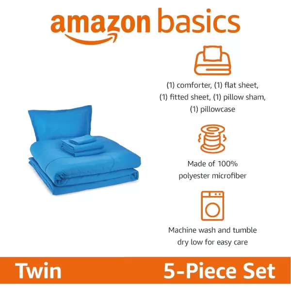 imageAmazon Basics 7 Piece Microfiber Kids BedinaBag Bedding Set FullQueen Green SolidBlue