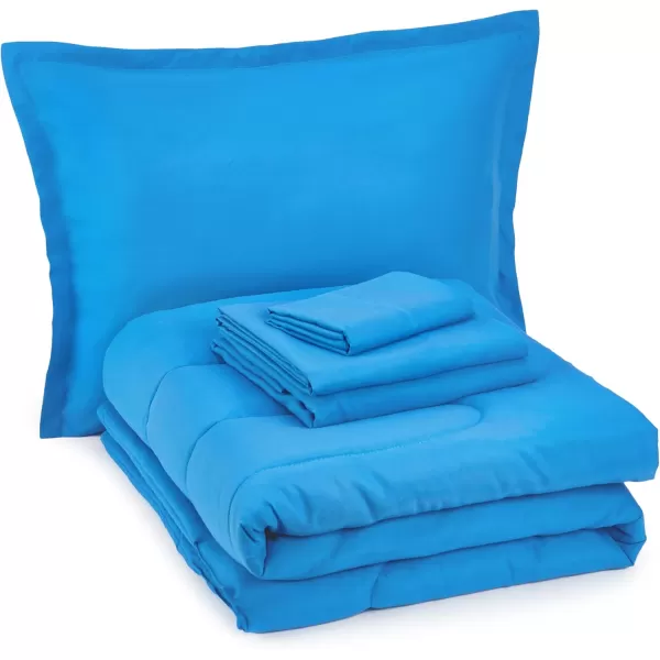 imageAmazon Basics 7 Piece Microfiber Kids BedinaBag Bedding Set FullQueen Green SolidBlue