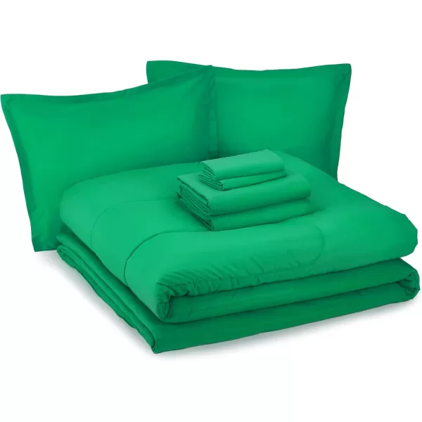 imageAmazon Basics 7 Piece Microfiber Kids BedinaBag Bedding Set FullQueen Green SolidGreen