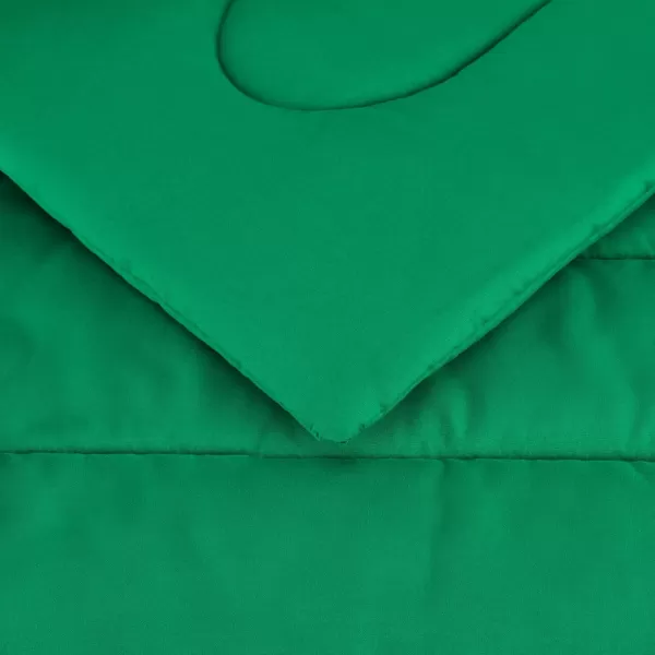 imageAmazon Basics 7 Piece Microfiber Kids BedinaBag Bedding Set FullQueen Green SolidGreen