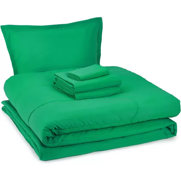 imageAmazon Basics 7 Piece Microfiber Kids BedinaBag Bedding Set FullQueen Green SolidGreen