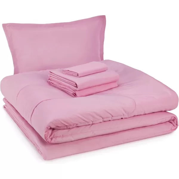 imageAmazon Basics 7 Piece Microfiber Kids BedinaBag Bedding Set FullQueen Green SolidPink