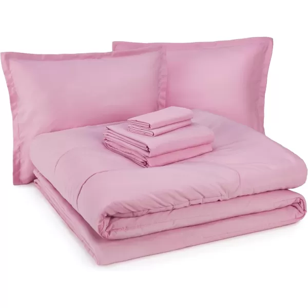 imageAmazon Basics 7 Piece Microfiber Kids BedinaBag Bedding Set FullQueen Green SolidPink