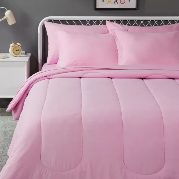 imageAmazon Basics 7 Piece Microfiber Kids BedinaBag Bedding Set FullQueen Green SolidPink
