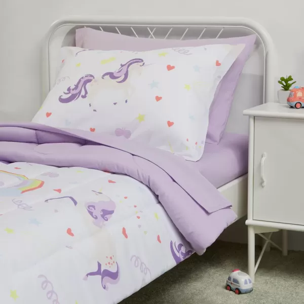 imageAmazon Basics 7 Piece Microfiber Kids BedinaBag Bedding Set FullQueen Green SolidUnicorn