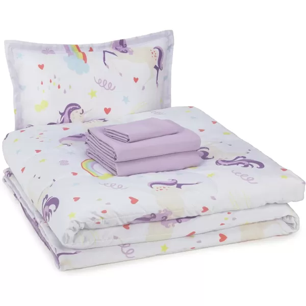 imageAmazon Basics 7 Piece Microfiber Kids BedinaBag Bedding Set FullQueen Green SolidUnicorn