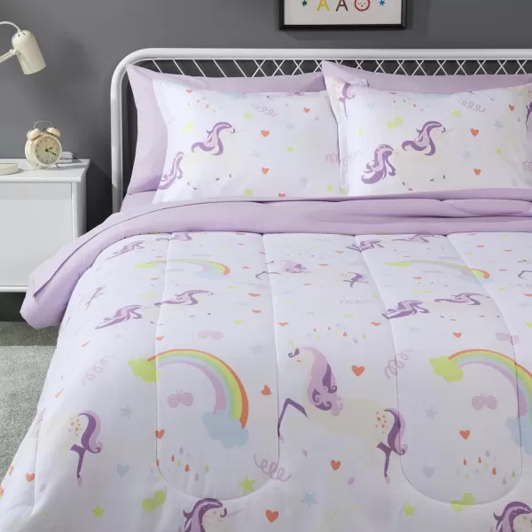 imageAmazon Basics 7 Piece Microfiber Kids BedinaBag Bedding Set FullQueen Green SolidUnicorn