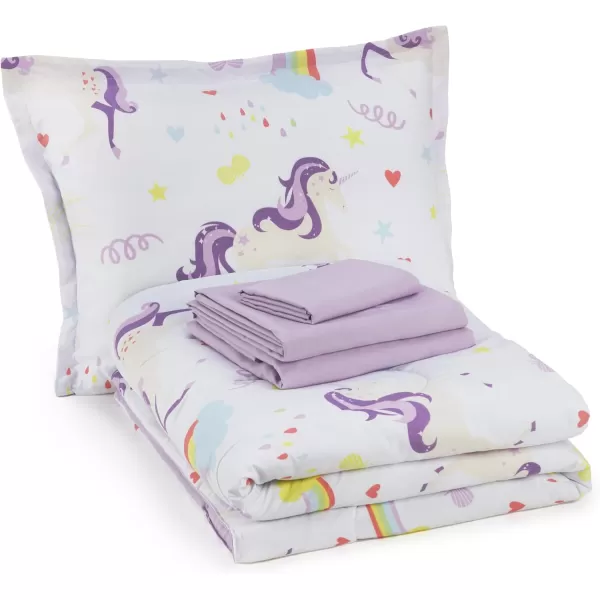 imageAmazon Basics 7 Piece Microfiber Kids BedinaBag Bedding Set FullQueen Green SolidUnicorn