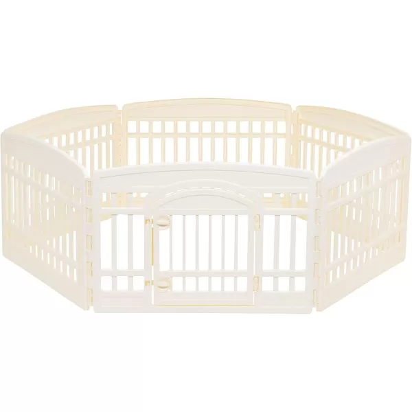 imageAmazon Basics 8Panel Octagonal Plastic Pet Pen Fence Enclosure With Gate 59 x 58 x 28 Inches GreyBeige