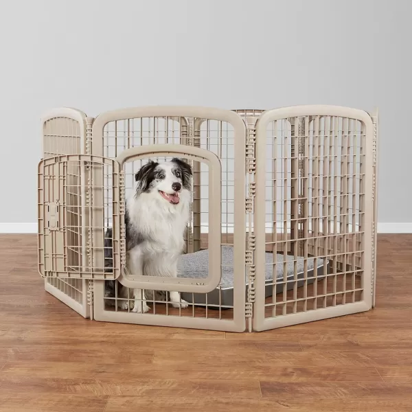 imageAmazon Basics 8Panel Octagonal Plastic Pet Pen Fence Enclosure With Gate 59 x 58 x 28 Inches GreyBeige