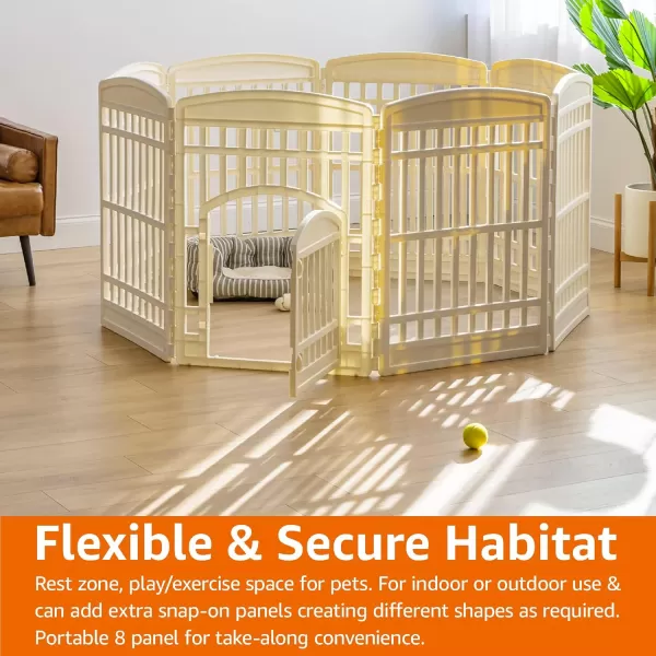 imageAmazon Basics 8Panel Octagonal Plastic Pet Pen Fence Enclosure With Gate 59 x 58 x 28 Inches GreyBeige
