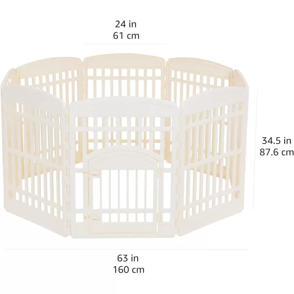 imageAmazon Basics 8Panel Octagonal Plastic Pet Pen Fence Enclosure With Gate 59 x 58 x 28 Inches GreyBeige