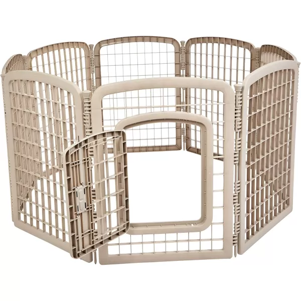 imageAmazon Basics 8Panel Octagonal Plastic Pet Pen Fence Enclosure With Gate 59 x 58 x 28 Inches GreyBeige
