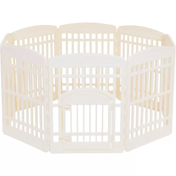 imageAmazon Basics 8Panel Octagonal Plastic Pet Pen Fence Enclosure With Gate 59 x 58 x 28 Inches GreyBeige
