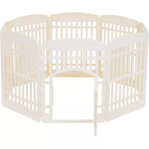 imageAmazon Basics 8Panel Octagonal Plastic Pet Pen Fence Enclosure With Gate 59 x 58 x 28 Inches GreyBeige